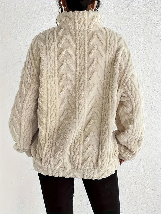 Women’s Quarter-Zip Jumper – Stand Collar with Cable Knit Texture