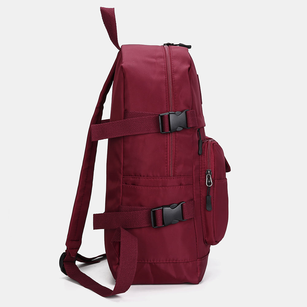 Women’s Multi-Pocket Nylon Backpack – Casual School Bag with Front Utility Pouches and Adjustable Straps