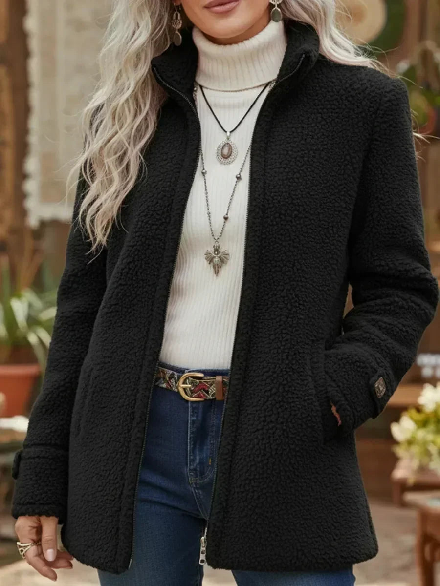 Women’s Teddy Jacket – Fleece Zip-Up Jacket with Stand Collar