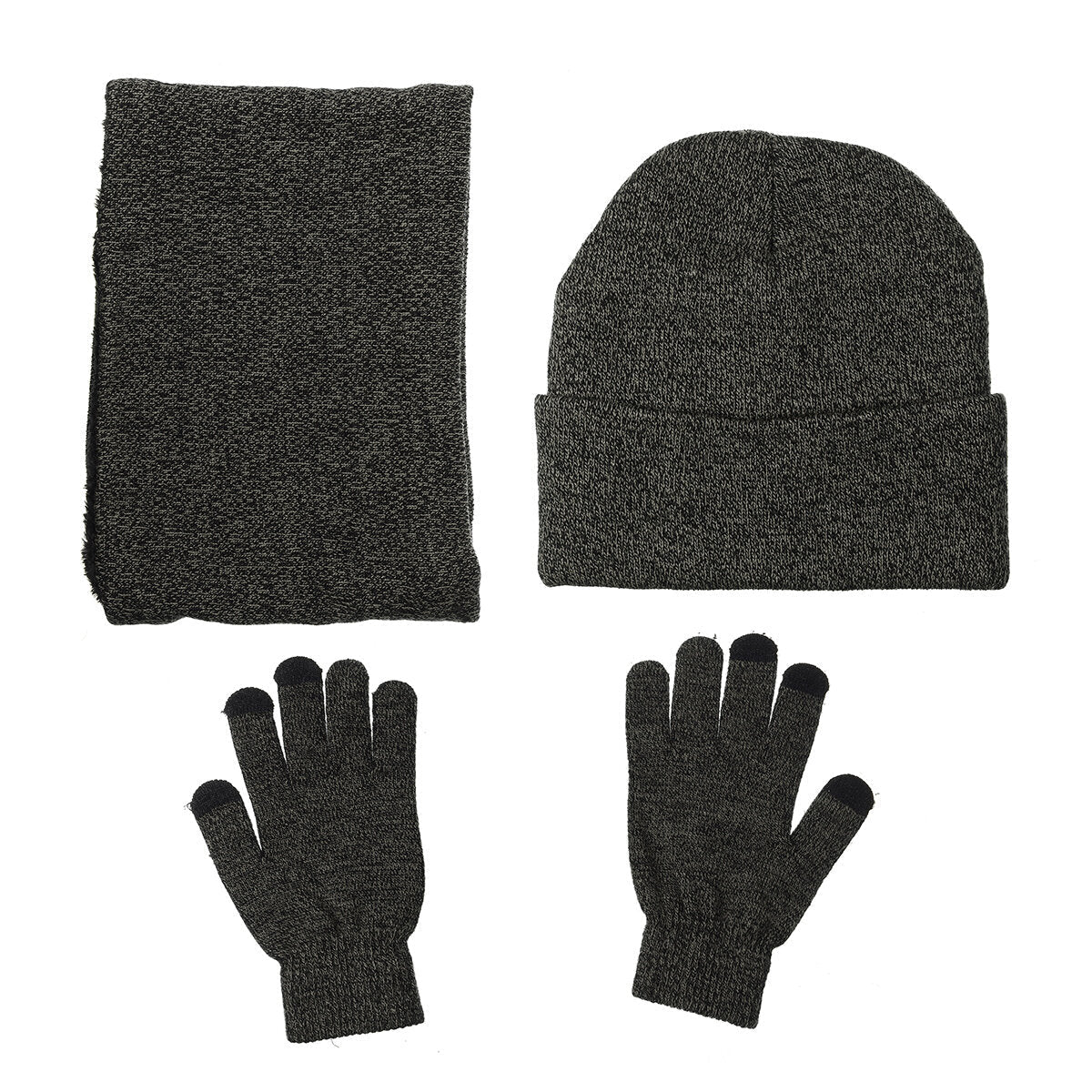 Men’s Knitted Winter Accessory Set – Warm Beanie Neck Warmer and Touchscreen Gloves for Outdoor Cold-Weather Wear