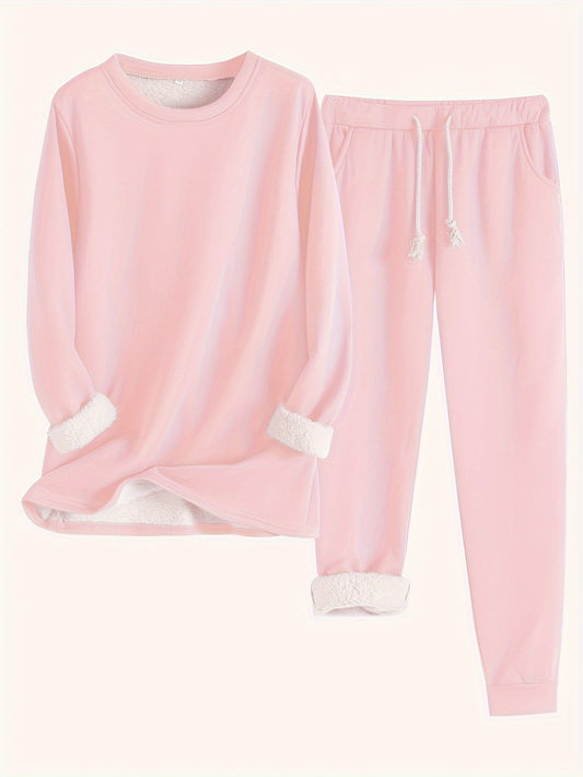 Women’s Fleece-Lined Sweatshirt and Jogger Set – Cosy Two-Piece Winter Lounge Outfit