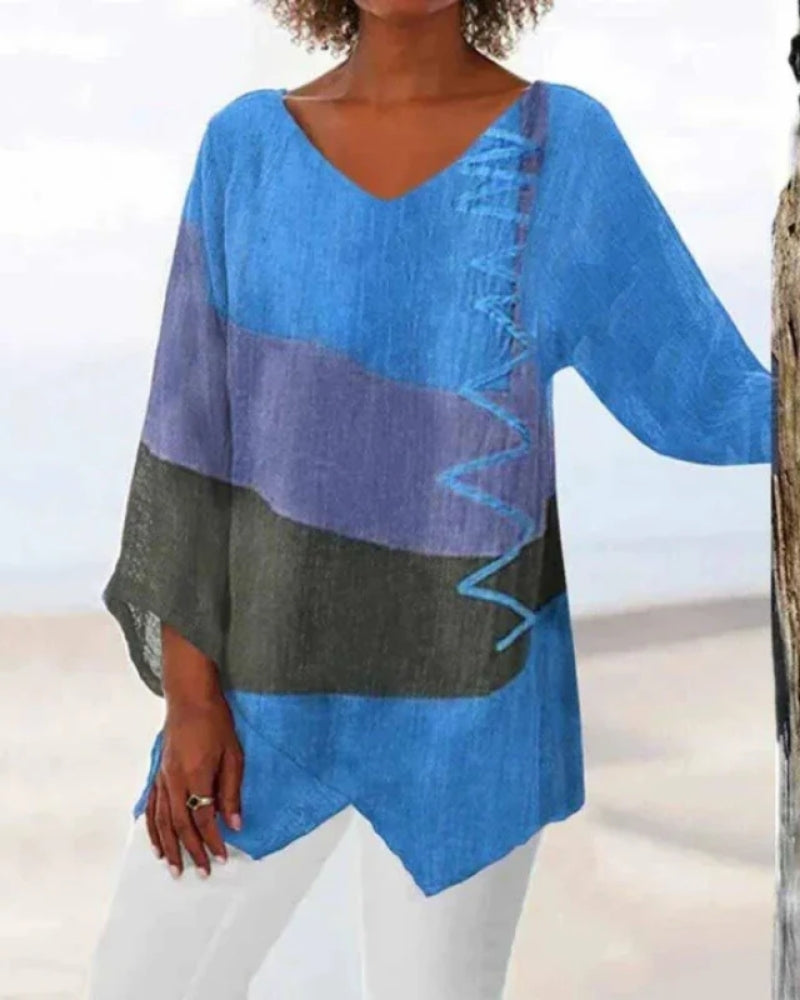 Women’s Asymmetric Tunic Blouse – Relaxed V-Neck Top for Everyday and Holiday Wear