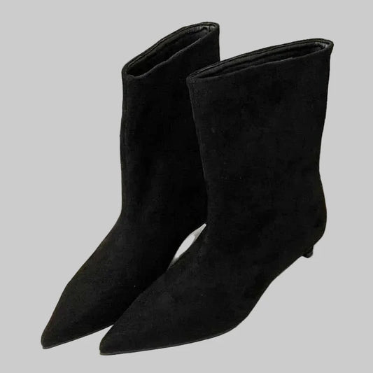 Women’s Pointed-Toe Ankle Boots – Sleek Low-Heel Style for Office and Everyday Wear