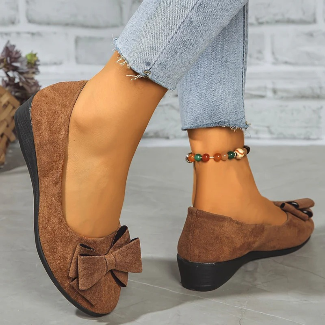 Women’s Suede-Look Ballet Flats – Bow Detail Shoes for Office and Everyday Wear