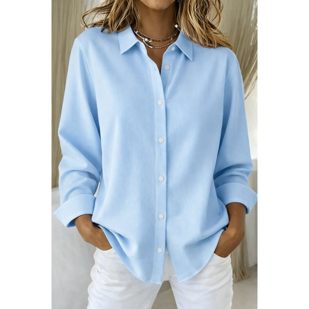 Women’s Relaxed Button-Up Shirt – Long-Sleeve Collared Style for Office and Everyday Wear