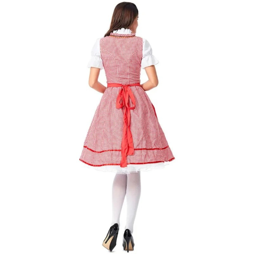 Women’s Traditional Dirndl – Corset Front Festival Dress with Full Apron Skirt