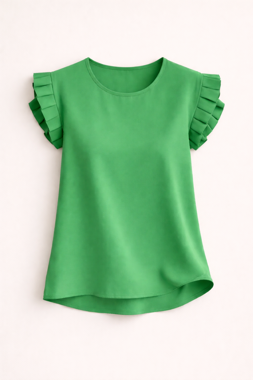 Women’s Short-Sleeve Blouse – Tiered Ruffle Sleeves with Round Neck
