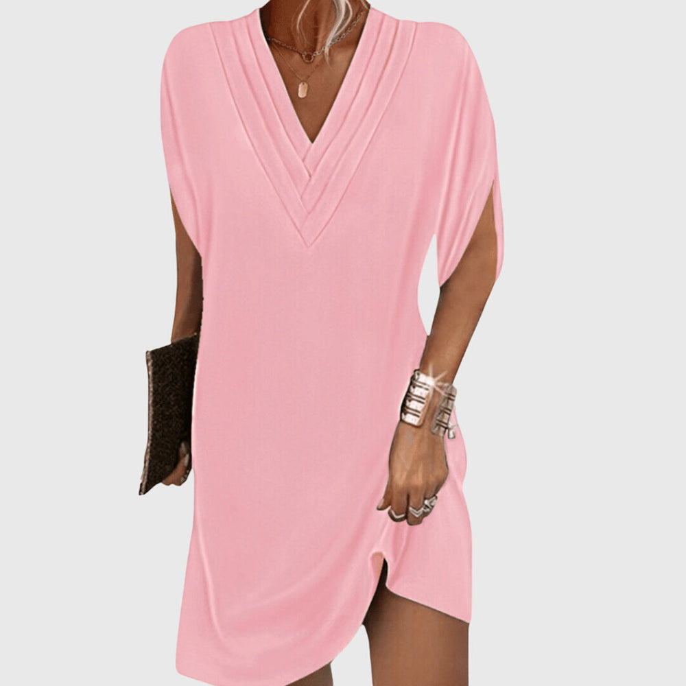 Women’s Relaxed V-Neck Mini Dress – Airy Summer Shift for Holidays and Everyday Wear