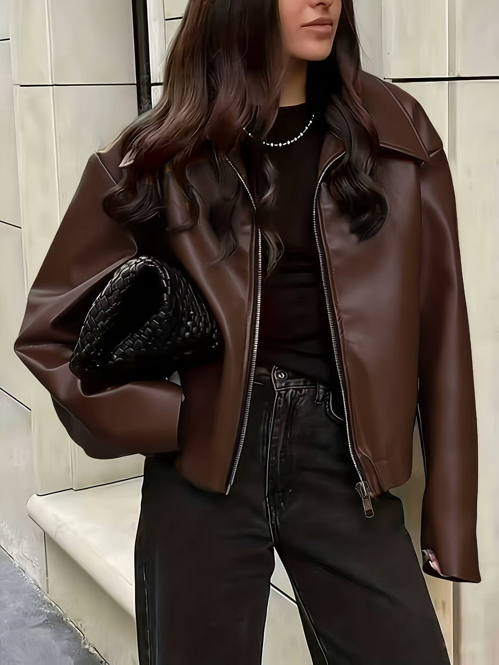 Women’s Cropped Jacket – Elasticated Hem with Fold-Down Collar