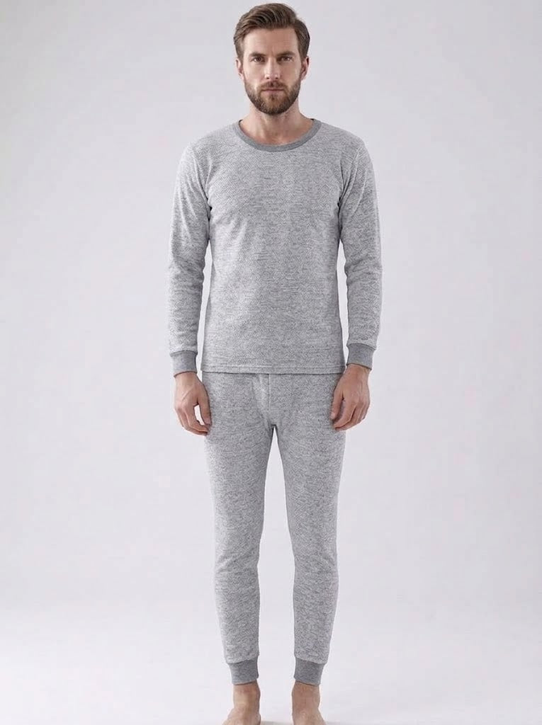 Men’s Thermal Base Layer Set – Long-Sleeve Stretch Top with Fitted Thermal Trousers