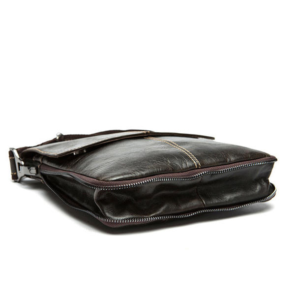 Men’s Genuine Leather Messenger Bag – Flap-Front Business Shoulder Bag with Adjustable Crossbody Strap