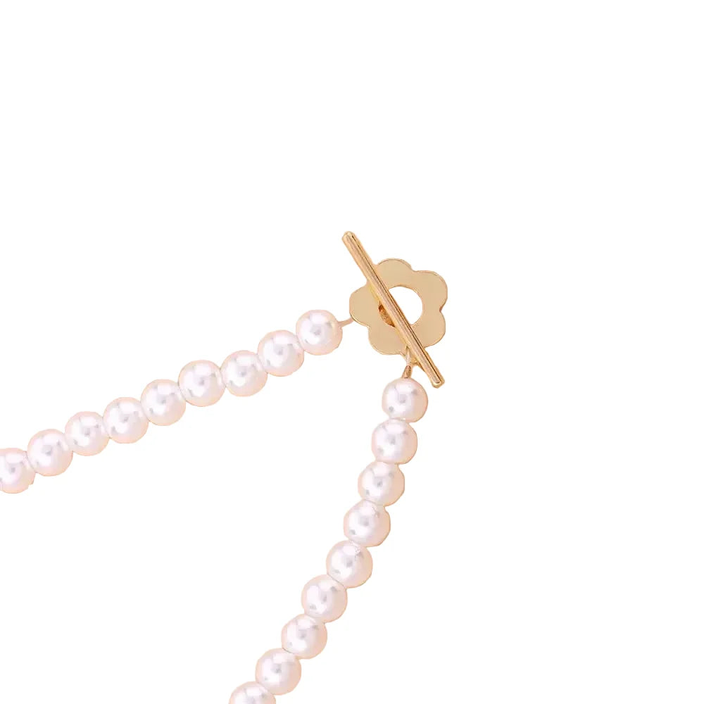 Women’s Beaded Floral Choker Necklace – Black Bead Chain with Flower Toggle Clasp for Day and Evening Wear