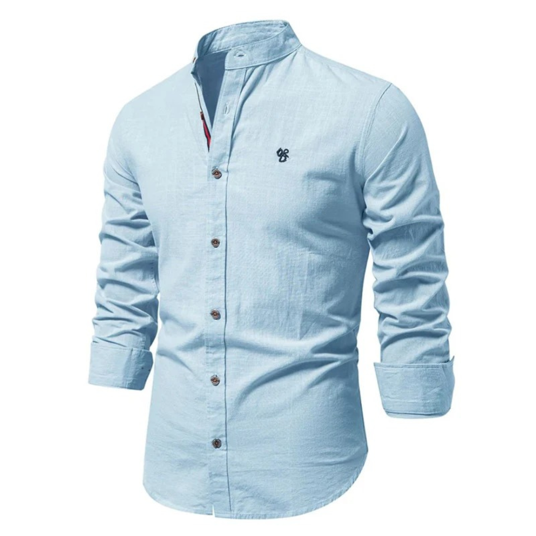 Men’s Stand-Collar Long-Sleeve Shirt – Smart Casual Button-Up for Everyday and Traditional Events