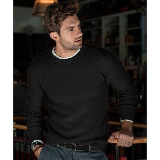 Men’s Fine-Knit Crew-Neck Sweater – Relaxed Long-Sleeve Pullover with Ribbed Trims for Everyday Layering