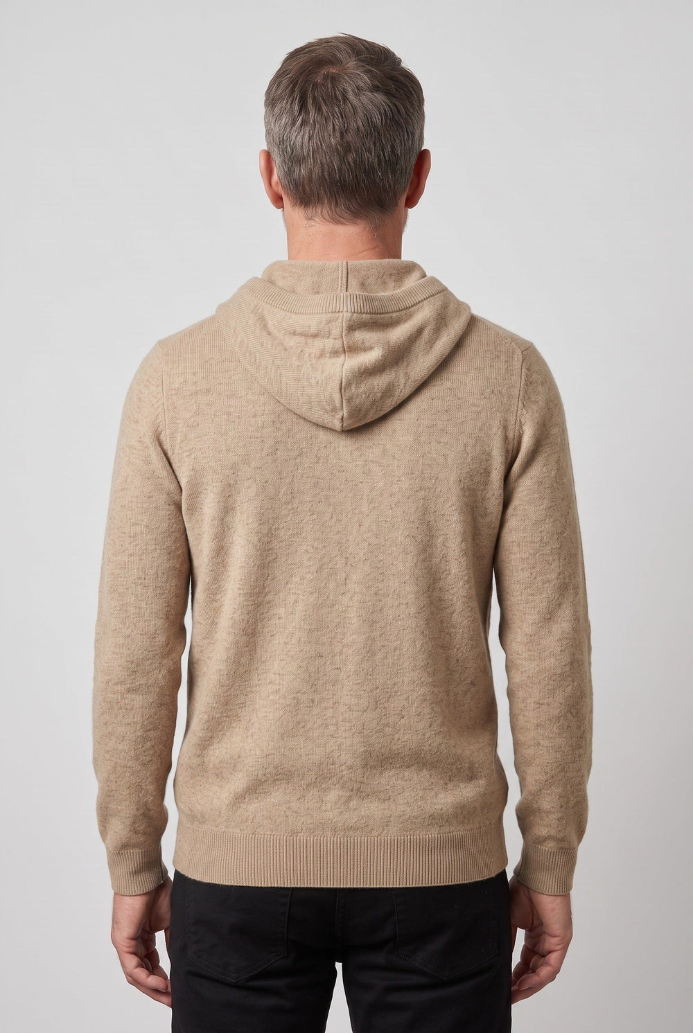 Men’s Knitted Hooded Sweater – Drawstring Pullover with Ribbed Trims for Casual Cold-Weather Layering