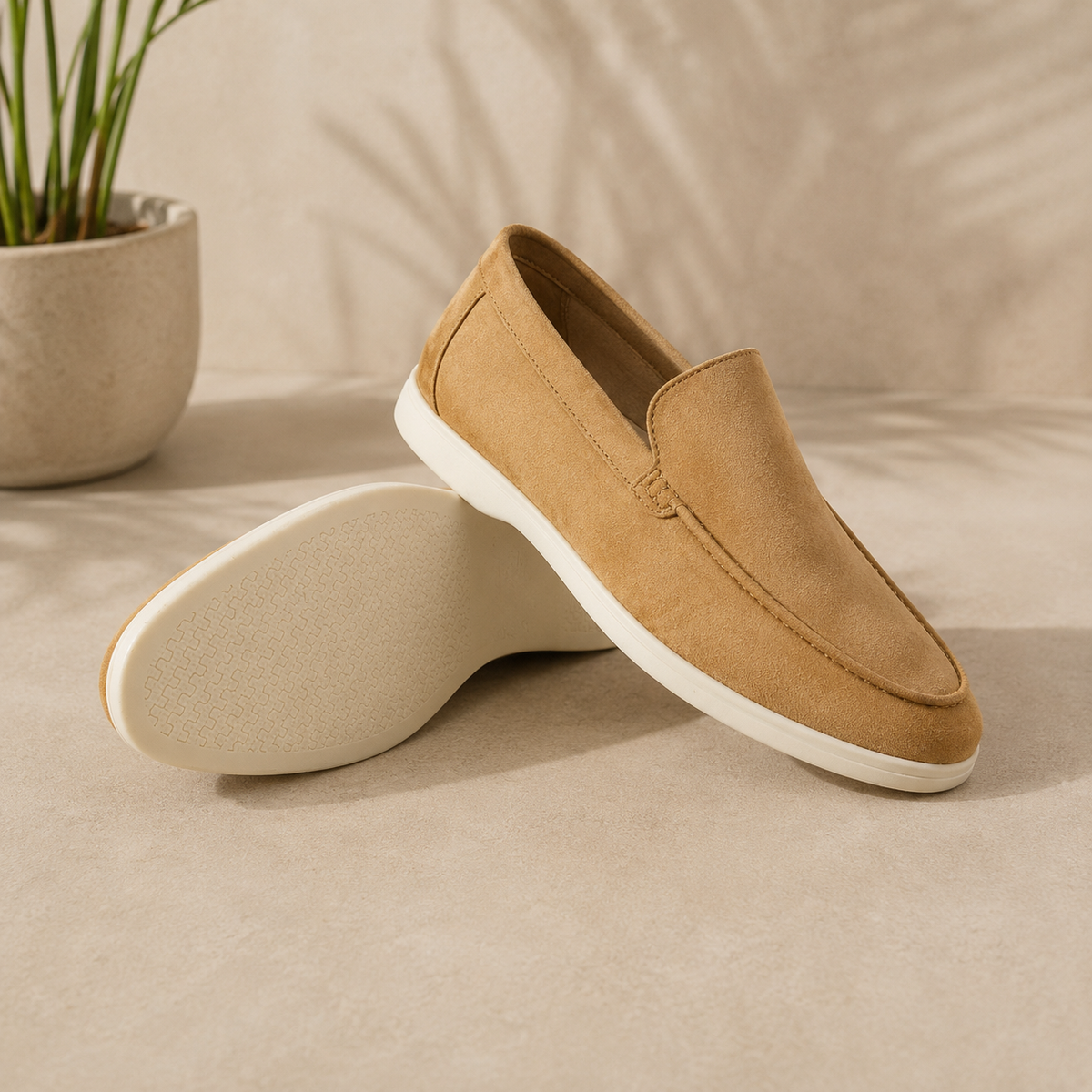 Men’s Suede-Style Slip-On Loafers – Minimalist Smart Casual Shoes for Everyday Wear