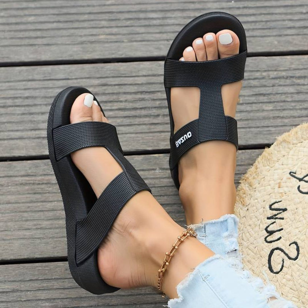 Women’s Open-Toe Sport Sandals – Stretch-Strap Walking Sandals with Cushioned Flat Sole for Summer Wear