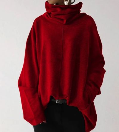 Women’s Oversized Funnel-Neck Sweatshirt – Draped Pullover with Wide Sleeves