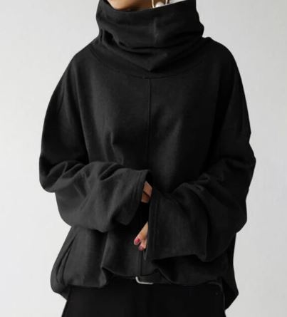 Women’s Oversized Funnel-Neck Sweatshirt – Draped Pullover with Wide Sleeves