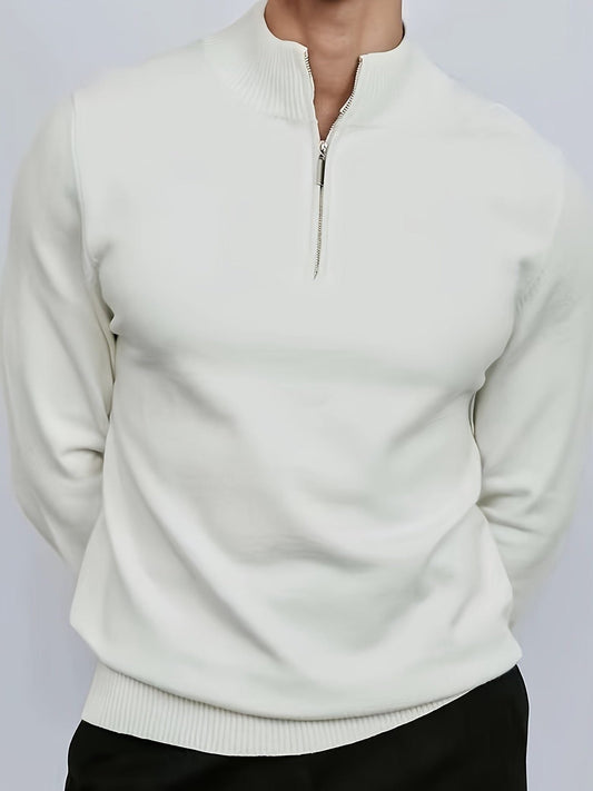 Men’s Half-Zip Sweatshirt – Stand-Collar Long-Sleeve Pullover with Ribbed Trims for Casual Cold-Weather Wear