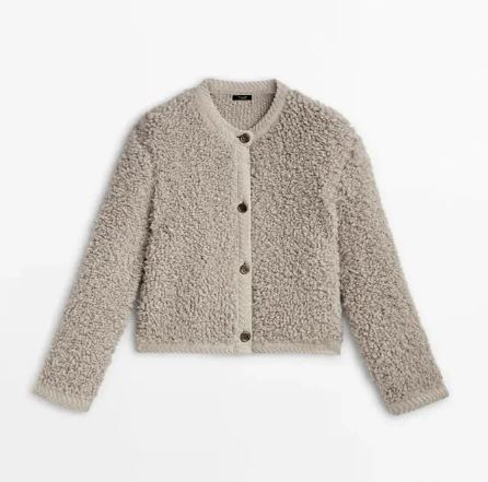 Women’s Bouclé Button Cardigan – Textured Crew-Neck Layer with Cropped Silhouette
