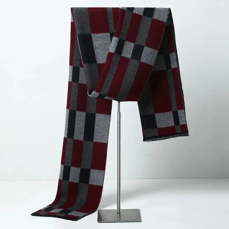 Men’s Plaid Knitted Scarf – Soft Winter Neck Wrap with Check Pattern for Cold-Weather Wear