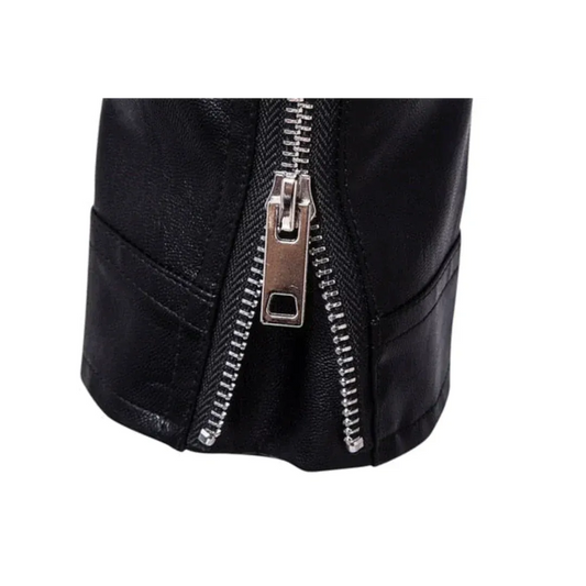 Men’s Leather Biker Jacket – Asymmetric Zip Motorcycle Jacket with Belted Waist and Multiple Zipped Pockets for Casual Wear