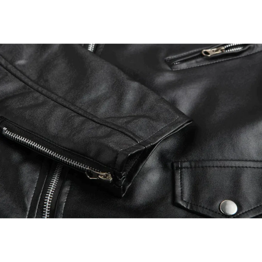 Men’s Leather Biker Jacket – Asymmetric Zip Motorcycle Jacket with Belted Waist and Multiple Zipped Pockets for Casual Wear