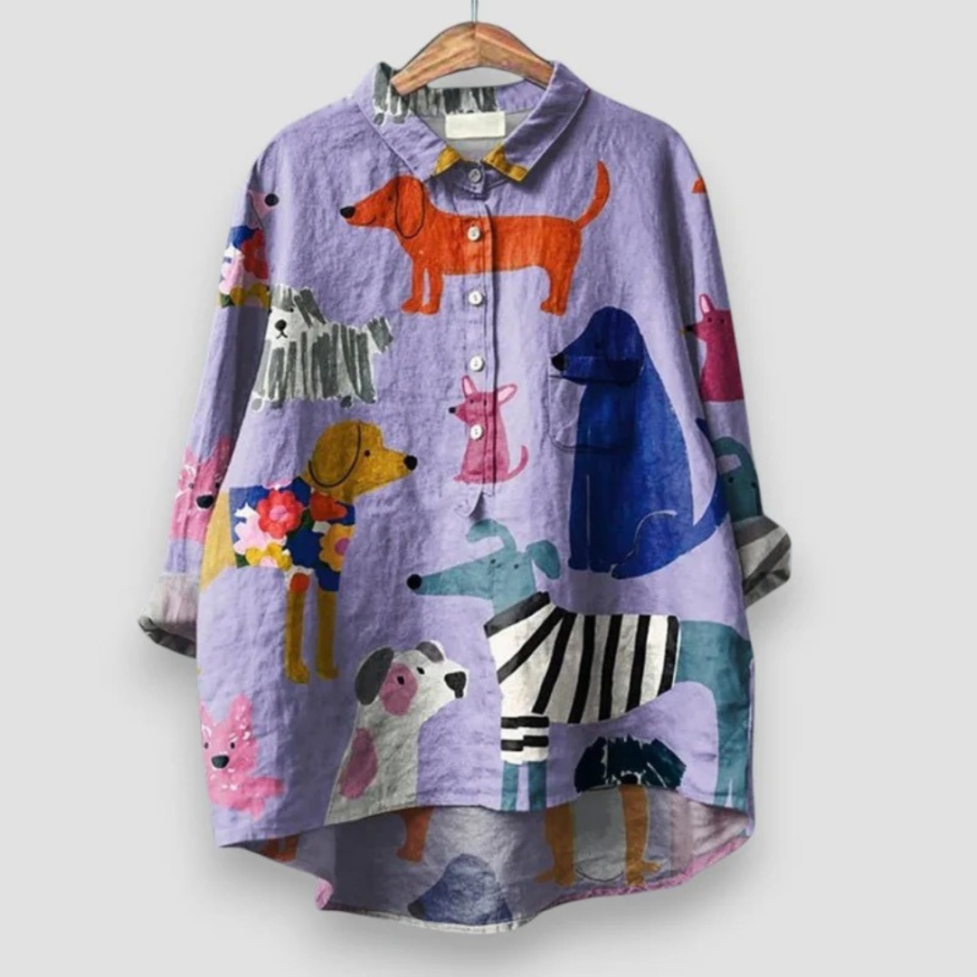 Women’s Printed Shirt Blouse – Relaxed Long-Sleeve Top for Casual Everyday Wear