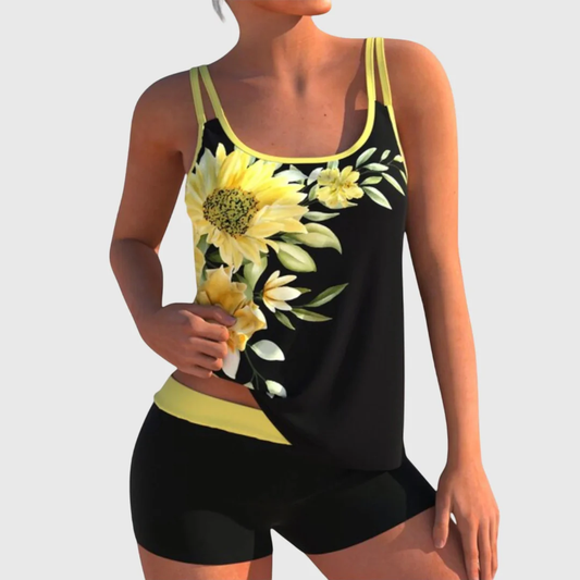 Women’s Printed Tankini Set – Relaxed Summer Swimwear with Shorts for Beach and Pool