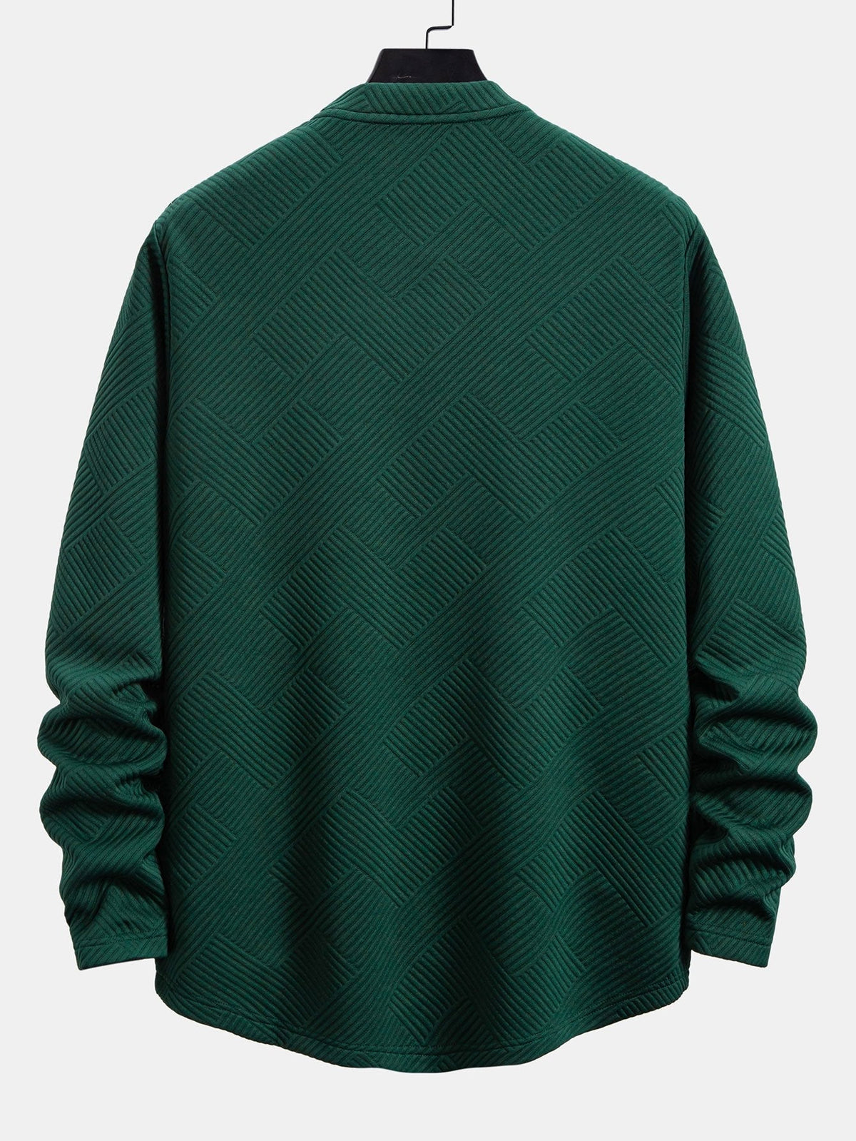 Men’s Stretch Jacquard Long-Sleeve T-Shirt – Textured Crew Neck Casual Layer