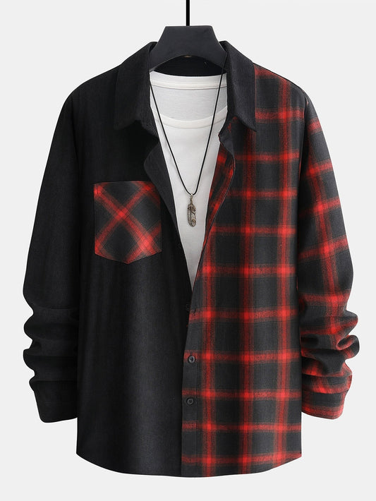 Men’s Corduroy Two-Piece Outfit – Printed Shirt and Drawstring Joggers for Autumn
