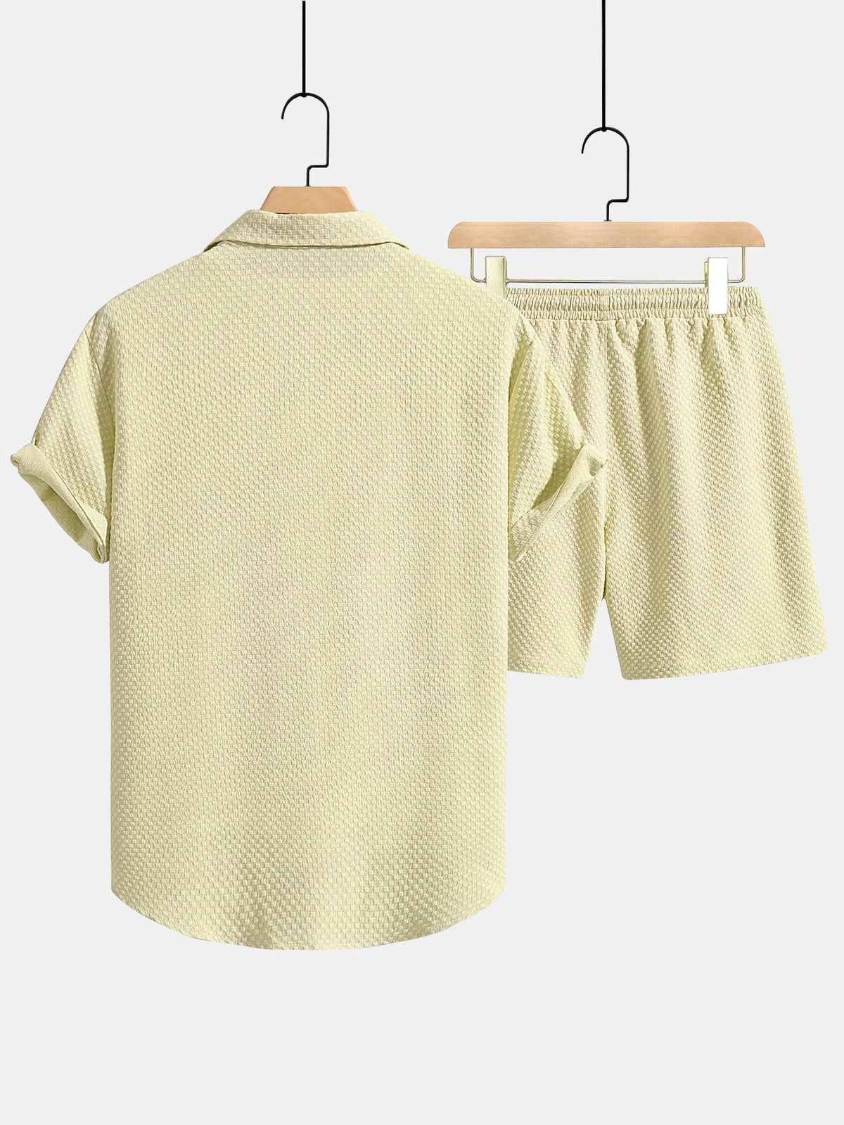 Men’s Textured Shirt and Drawstring Shorts Set – Regular Fit Summer Outfit