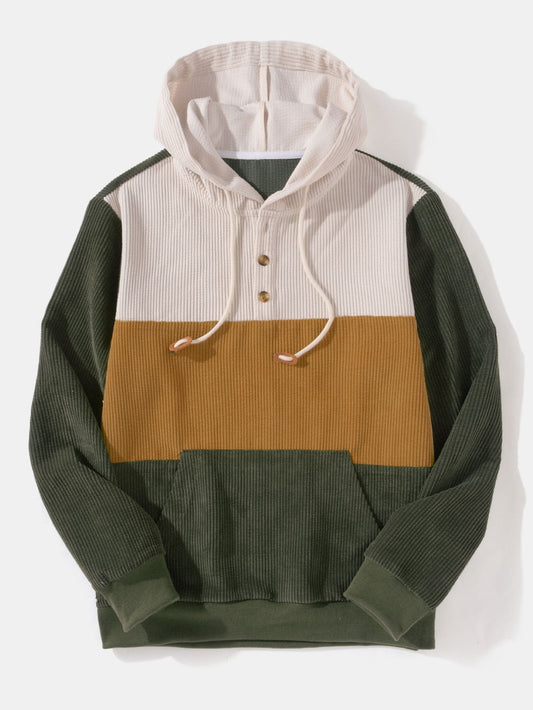 Men’s Corduroy Cargo Tracksuit – Patchwork Hoodie Set for Casual Utility Styling