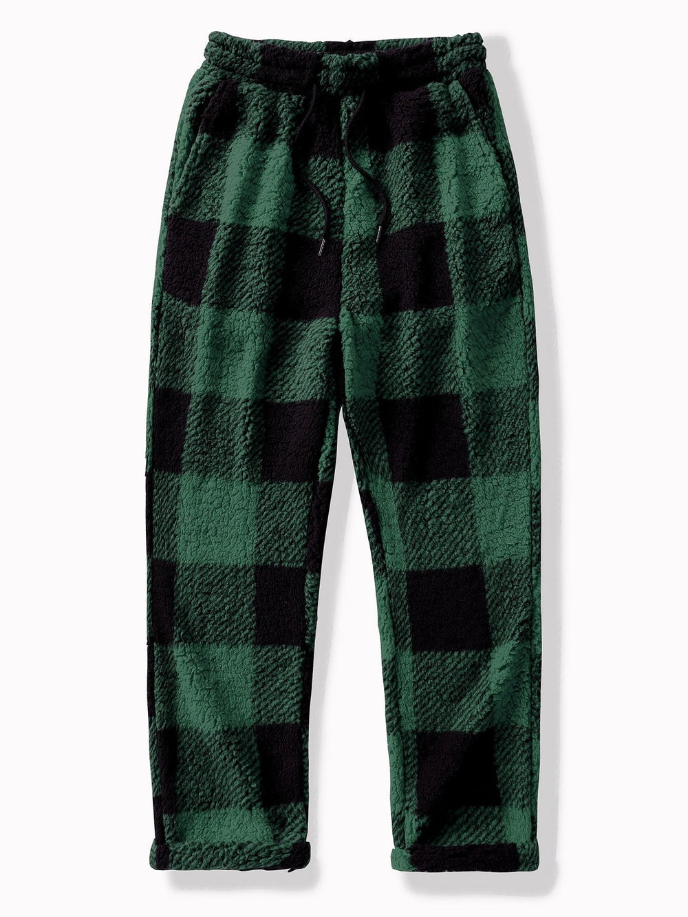 Men’s Teddy Fleece Straight-Leg Trousers – Warm Drawstring Winter Lounge Pants