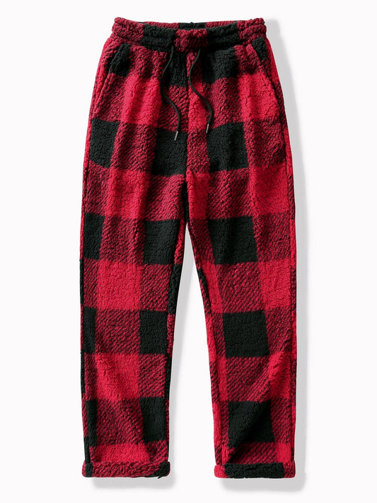 Men’s Teddy Fleece Straight-Leg Trousers – Warm Drawstring Winter Lounge Pants