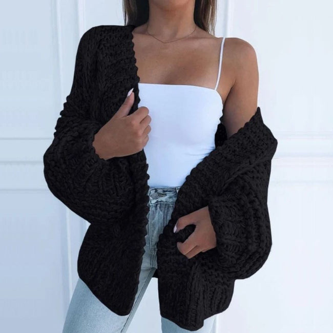 Women’s Chunky-Knit Cardigan – Open-Front Cardigan with Wide Sleeves