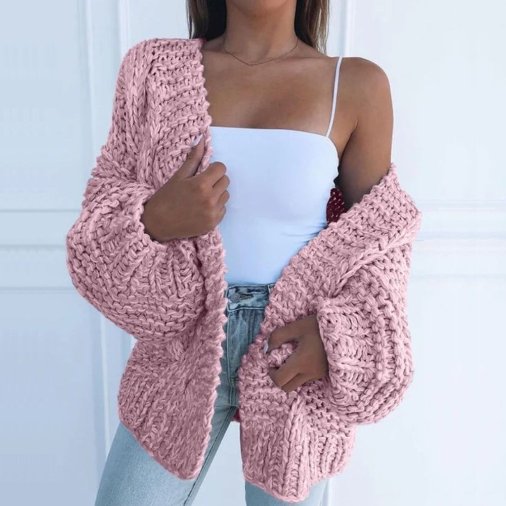 Women’s Chunky-Knit Cardigan – Open-Front Cardigan with Wide Sleeves