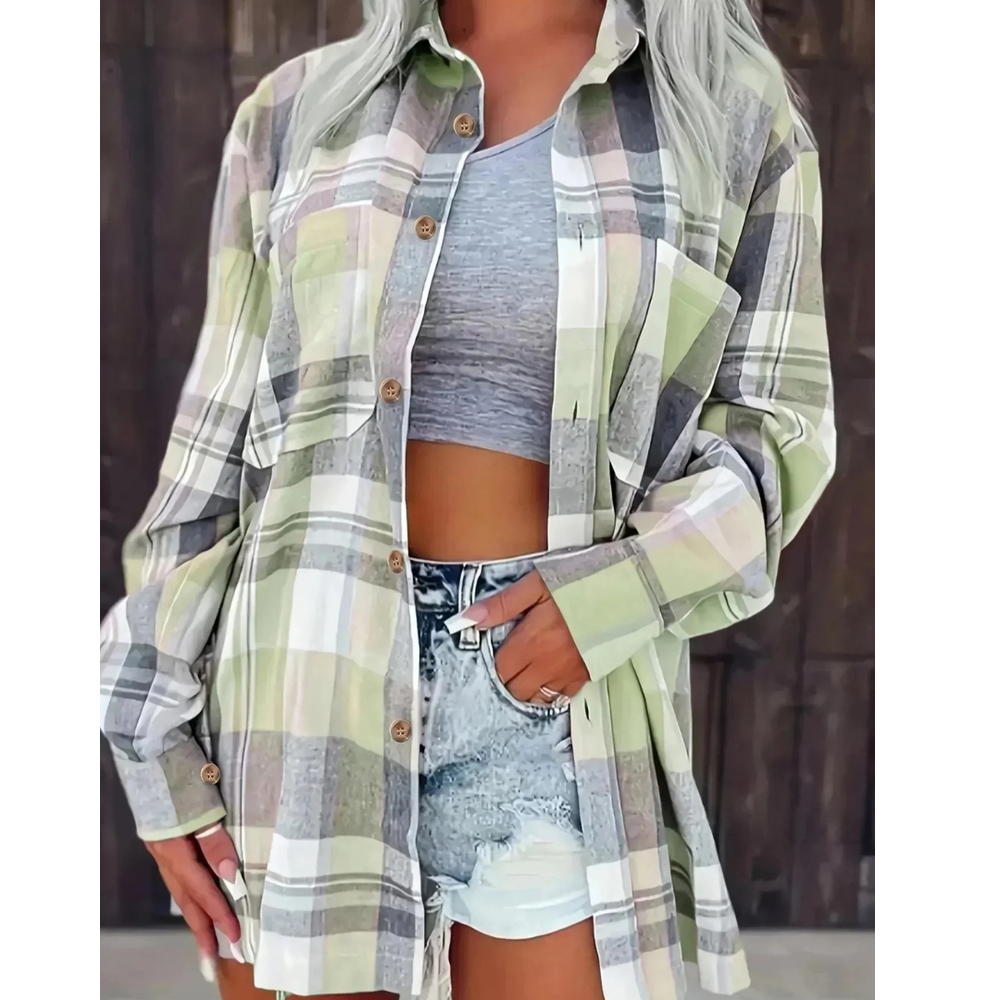 Women’s Oversized Flannel Shirt – Relaxed Checked Layer for Autumn and Winter Wear