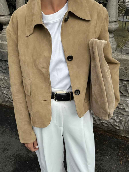 Women’s Tailored Button Jacket – Cropped Smart Casual Layer for Transitional Seasons