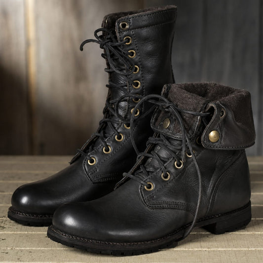 Women’s Lace-Up Mid-Calf Boots – Low Block-Heel Boots with Metal Eyelets and Lug Sole for Seasonal Wear