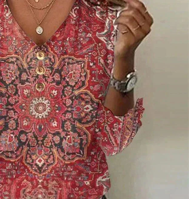 Women’s Printed V-Neck Blouse – Relaxed Summer Top for Weekend and Everyday Wear