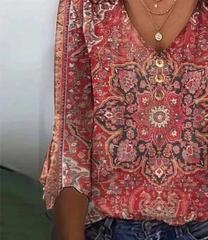 Women’s Printed V-Neck Blouse – Relaxed Summer Top for Weekend and Everyday Wear