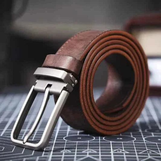Men’s Classic Leather Belt – Adjustable Dress Belt with Sleek Metal Pin Buckle