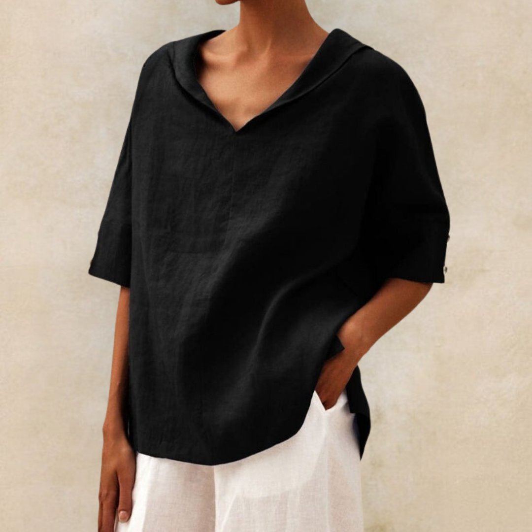Women’s Relaxed Collared V-Neck Top – Lightweight Spring Style for Everyday Wear