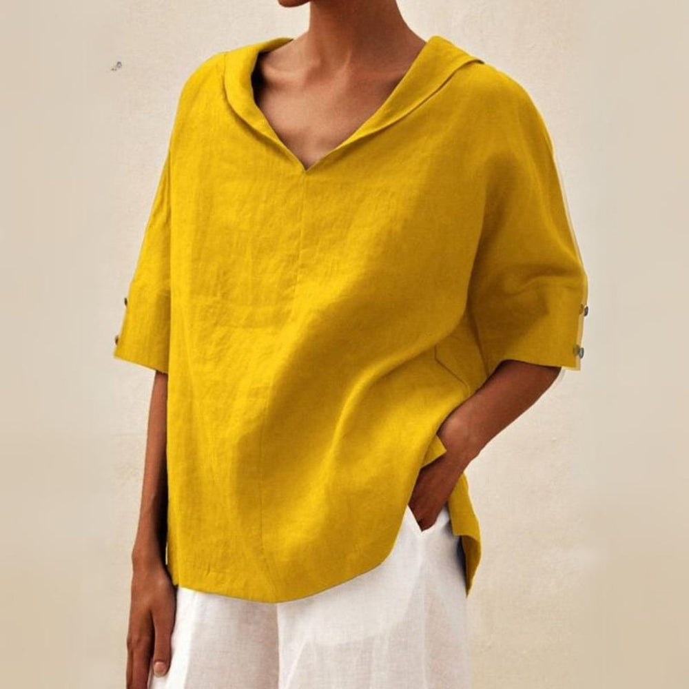 Women’s Relaxed Collared V-Neck Top – Lightweight Spring Style for Everyday Wear