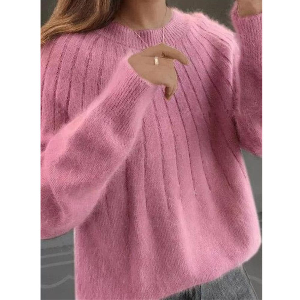 Women’s Soft Ribbed Knit Sweater – Relaxed Crew-Neck Style for Autumn and Winter Wear