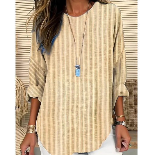 Women’s Printed Round-Neck Blouse – Relaxed Three-Quarter Sleeve Top for Everyday Wear