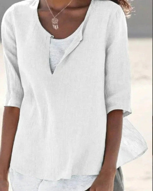 Women’s Layered Blouse – Relaxed Three-Quarter Sleeve Top for Summer and Everyday Wear