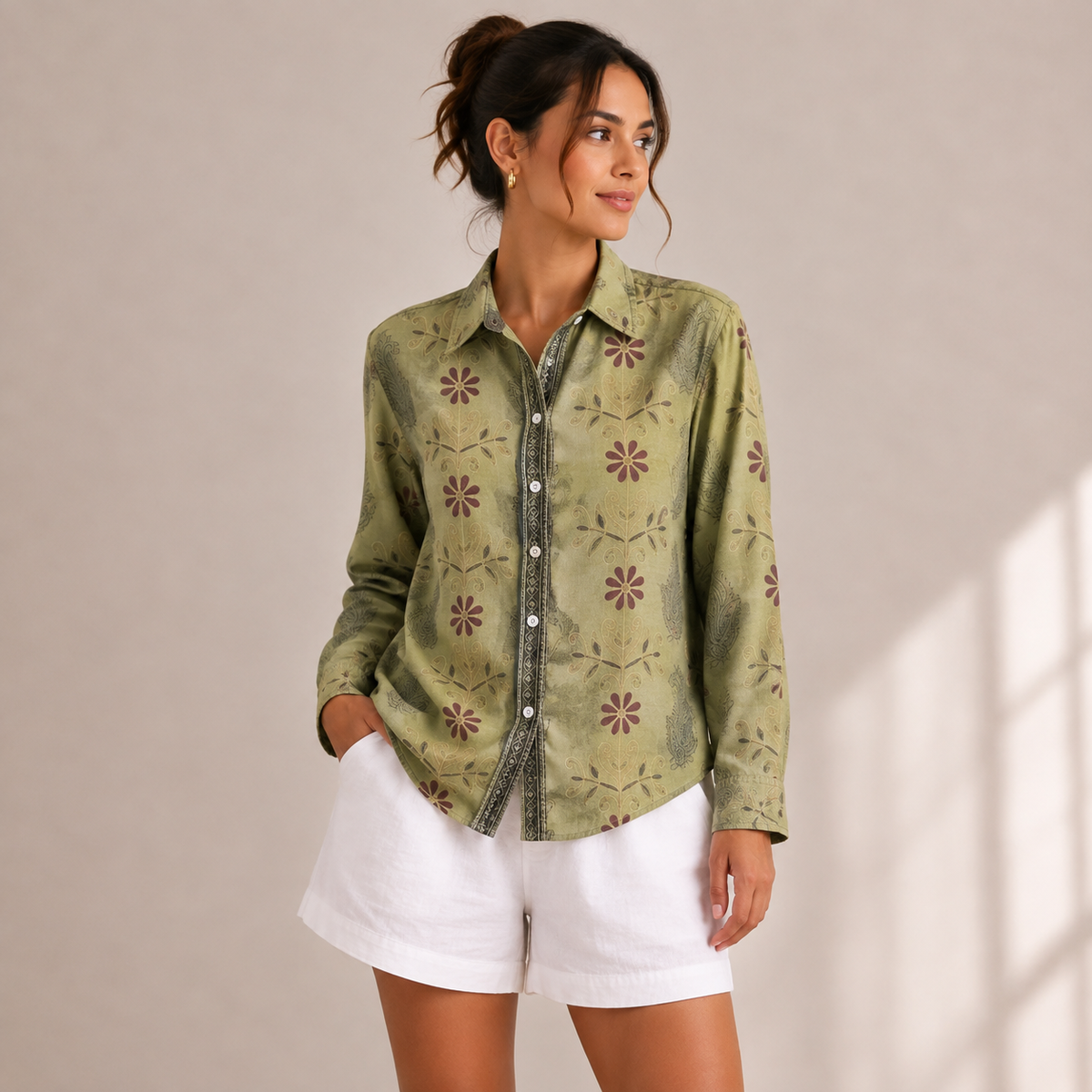 Women’s Printed Shirt Blouse – Relaxed Long-Sleeve Style for Smart Casual Wear